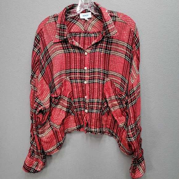 KOCH LYLE PLAID BOXY BUTTON TOP, SIZE L - Picture 3 of 8